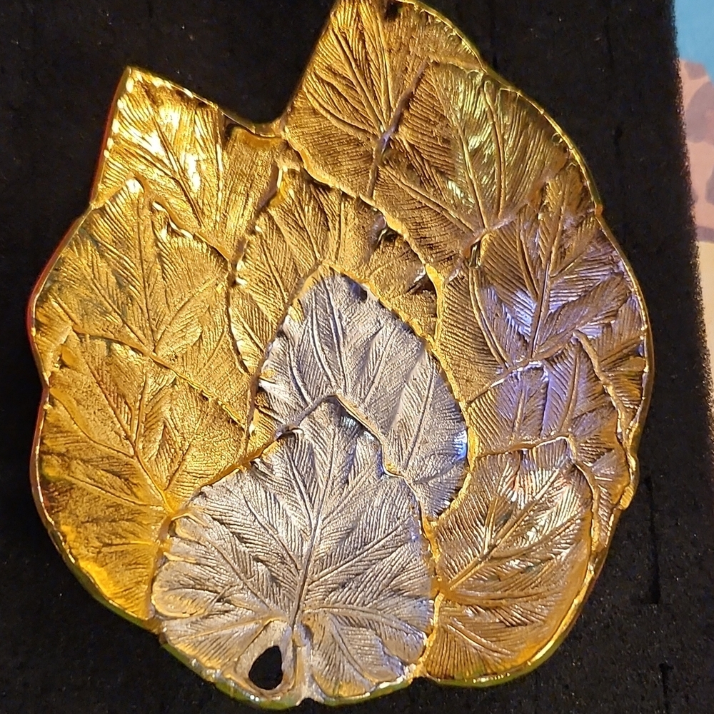 Gold and Silver Leaf-Shaped Decorative Plate